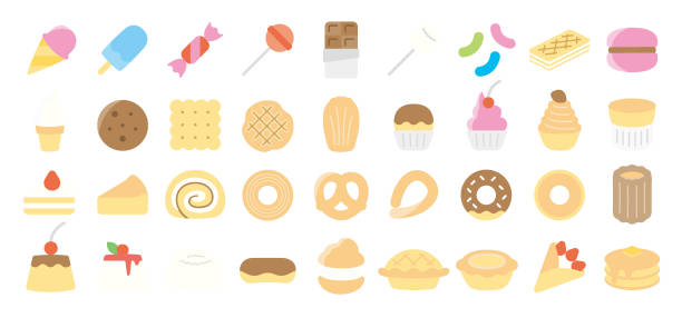 ilustraciones, imágenes clip art, dibujos animados e iconos de stock de sweets icon set (versión de color plano) - bavarian cream