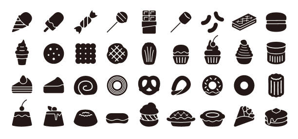 ilustrações de stock, clip art, desenhos animados e ícones de sweets icon set (flat silhouette version) - creme cozinhado