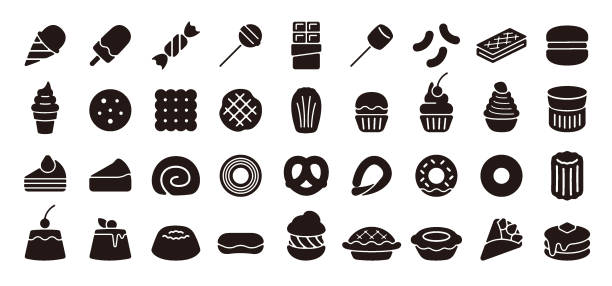 Sweets Icon Set (Flat Silhouette Version) This is a set of sweets icons. This is a set of simple icons that can be used for website decoration, user interface, advertising works, and other digital illustrations. bread silhouettes stock illustrations