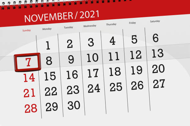 istock Calendar planner for the month november 2021, deadline day, 7, sunday 1345472096