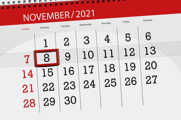 istock Calendar planner for the month november 2021, deadline day, 8, monday 1345472097