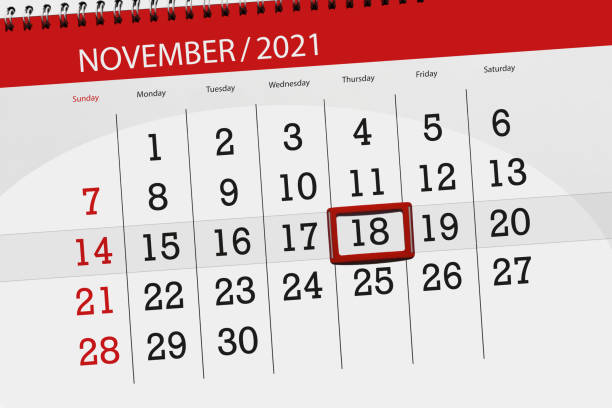 istock Calendar planner for the month november 2021, deadline day, 18, thursday 1345472264