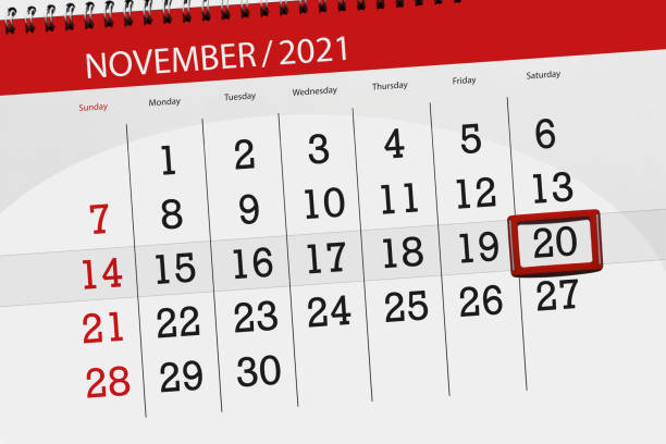 istock Calendar planner for the month november 2021, deadline day, 20, saturday 1345472335