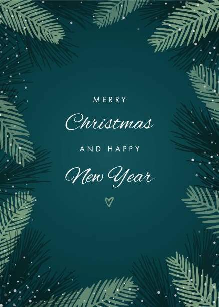 weihnachtskarte mit immergrünen silhouetten. - christmas card backgrounds christmas holiday stock-grafiken, -clipart, -cartoons und -symbole