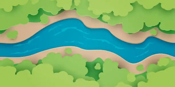 Vector illustration of Vector Illustration River And Forest Top View