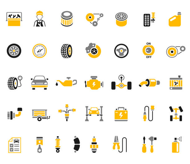 자동차 부품. 자동 서비스 아이콘 집합입니다. 자동 수리 가게. - vehicle suspension stock illustrations