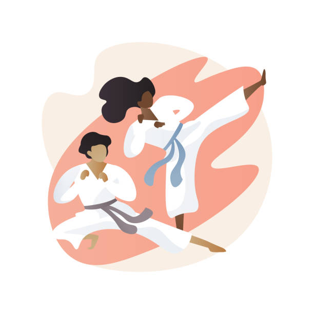 Karate camp abstract concept vector illustration. Karate camp abstract concept vector illustration. Karate summer camp, vacation program, holiday activity, kids club, fighting sport section, martial arts children competition abstract metaphor. martial arts stock illustrations
