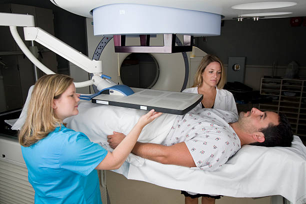 Man Receiving Radiotherapy Treatments for Prostate Cancer stock photo