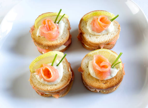 istock Appetizer with Gorgonzola cheese and smoked salmon. 1345478911