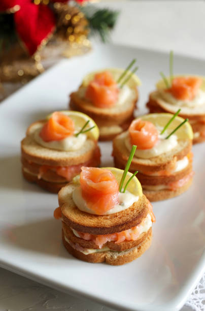 istock Christmas appetizer. Gorgonzola cheese and smoked salmon. 1345478919