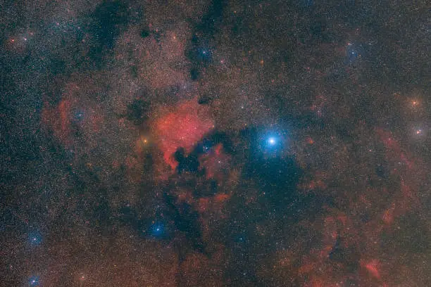 Bright stars, the Milky Way, and nebulae in the constellation cygnus photographed from Mannheim in Germany.
