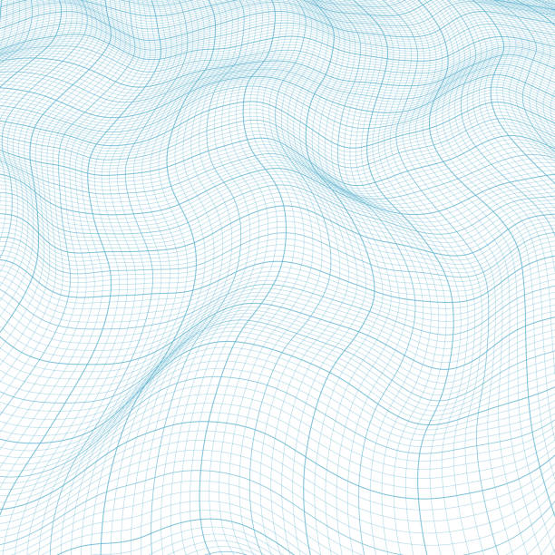 Warped blue scientific millimeter graph paper vector art illustration
