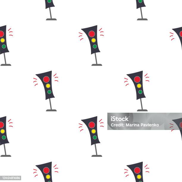 Pattern Road Light Traffic Light Seamless Pattern On White Background Stock Illustration ...