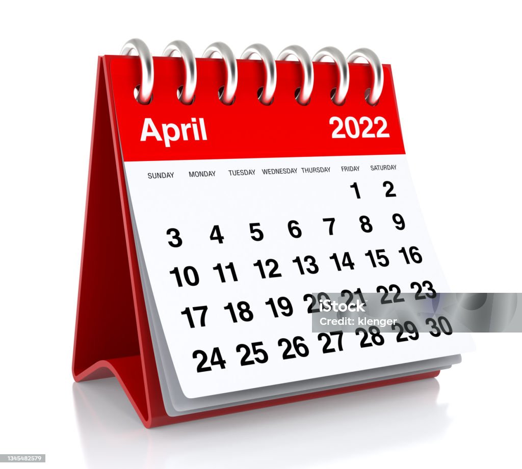 April 2022 Calendar Stock Photo - Download Image Now - Calendar, April, 2022  - iStock