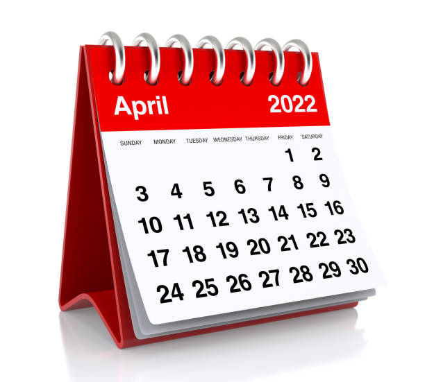 April 2022 Calendar April 2022 Calendar. Isolated on White Background. 3D Illustration april stock pictures, royalty-free photos & images