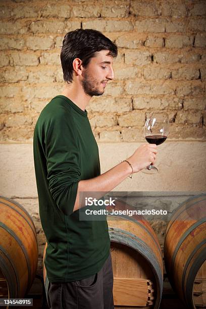 Young Vintnerdegustación De Vino Tinto En Una Antigua Bodega Foto de stock y más banco de imágenes de Viejo