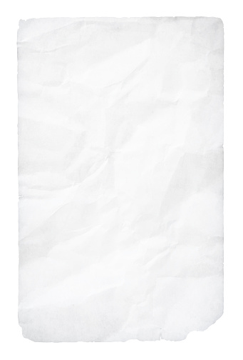 Empty blank white coloured grunge crumpled crushed recycled paper vertical vector backgrounds with folds and creases all over and uneven torn edges
