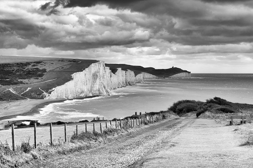 A view of the Seven Sisters Cliffs along the south England coast.