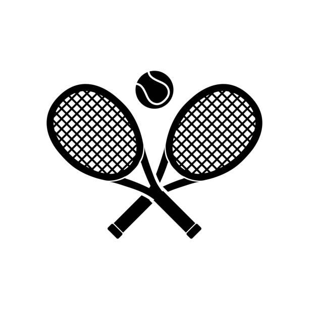 ilustrações, clipart, desenhos animados e ícones de ícone da raquete de tênis, vetor de estoque, logotipo de tênis isolado em fundo branco - tennis racket ball isolated