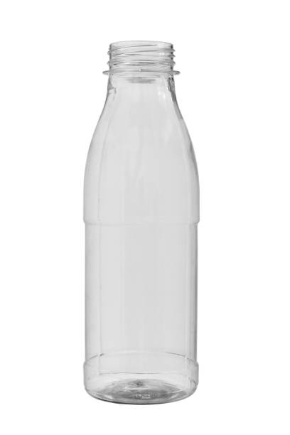 istock Empty, transparent, plastic bottle for dairy products and juices. Without a lid, isolated on a white background. 1345493219