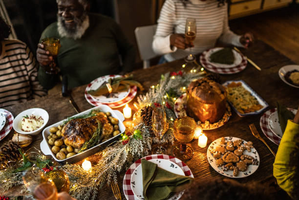 istock Dinner table on Christmas day at home 1345495922