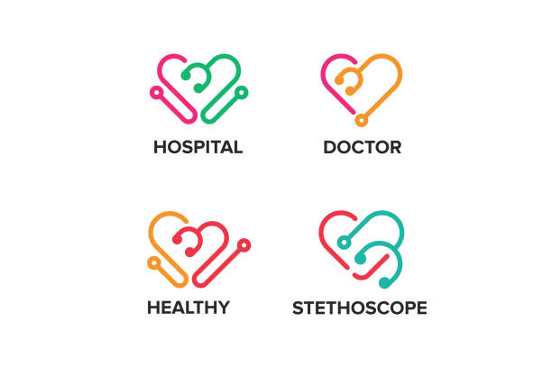 illustrazioni stock, clip art, cartoni animati e icone di tendenza di logo aziendale medico sanitario con stetoscopio e concetto di forma combinata del cuore - cardiologo