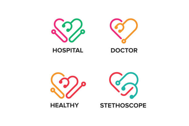 Healthcare Medical Business Logo with Stethoscope and Heart Combination Shape Concept Healthcare Medical Business Logo with Stethoscope and Heart Combination Shape Concept dr logo stock illustrations