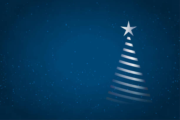 ein kreatives glitzerndes grau und dunkel mitternacht marineblau farbige leere leere leere vektorhintergründe mit einem gestreiften spiralförmigen weihnachtsbaum und einem stern an der spitze für poster oder banner - christmas tree christmas blue night stock-grafiken, -clipart, -cartoons und -symbole