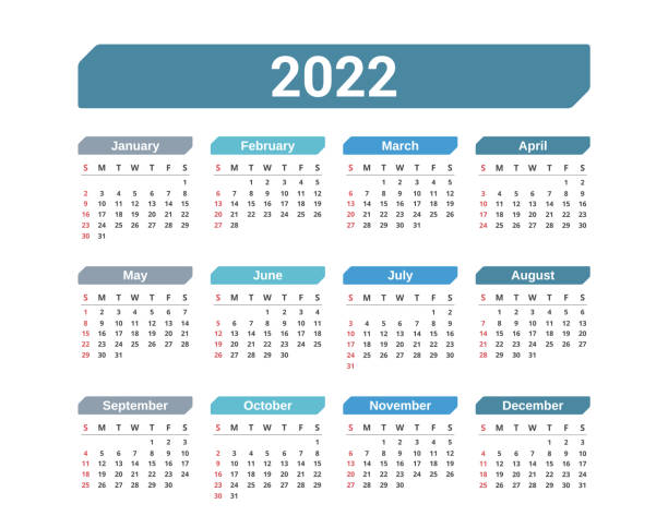 2022 Calendar 2022 Calendar, week starts on Sunday, vector eps10 illustration calendar 2022 stock illustrations