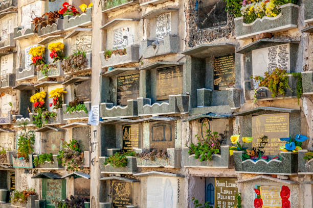 Guatemala City, Guatemala, August 2016, a wall of graves for poor people, detail shot