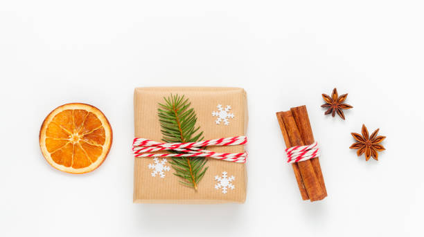 istock Christmas composition with gift box and winter spices 1345500880