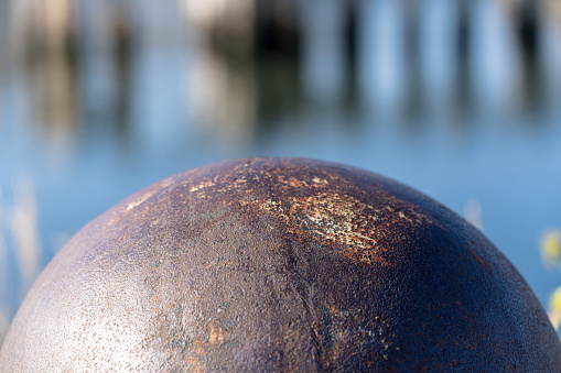 Close-up of the top of a steel bollard. Shot with a 35-mm full-frame 61MP Sony A7R IV.