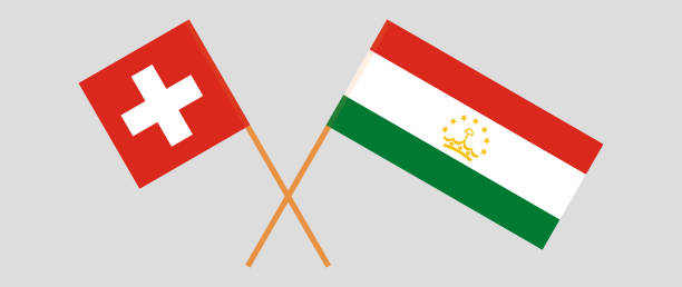 illustrations, cliparts, dessins animés et icônes de drapeaux croisés de la suisse et du tadjikistan. couleurs officielles. proportion correcte - helvetic