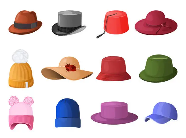 Vector illustration of Summer winter hats and headgears