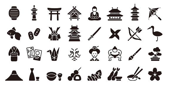 This is a set of Japanese traditional culture icons. This is a set of simple icons that can be used for website decorations, user interfaces, advertising works, and other digital illustrations.