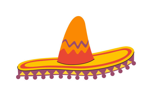 Traditional mexican wide brimmed sombrero hat. Mexico national hand drawn headdress. Vector illustration isolated on white background Traditional mexican wide brimmed sombrero hat. Mexico national hand drawn headdress. Vector eps illustration isolated on white background sombrero stock illustrations