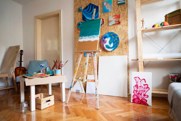 istock Modern and tidy home art studio 1345518289