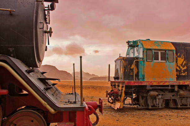 Lawrence of Arabia locomotive train, at Hejaz railway near Wadi Rum, Jordan stock photo