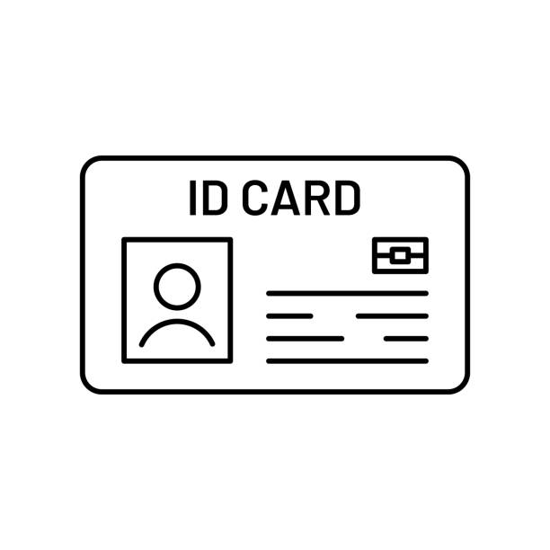 linear simple id card sign linear simple id card sign. concept of identity verification, person data for citizens, driver s, students, pupils. template web sign for sites, apps. simple black element isolated on white background immigrants crossing sign stock illustrations