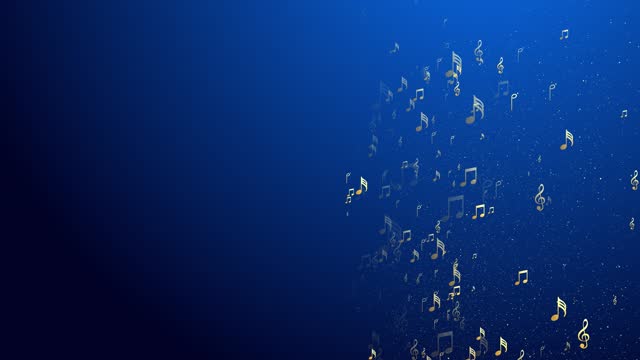 Abstract Music Notes and symbols floating in air and streaming Blue Musical Notes Motion Loop Background.