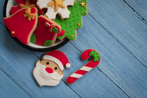 Christmas ornament consisting of cookies and marshmallows on a white isolated background. christmas concept