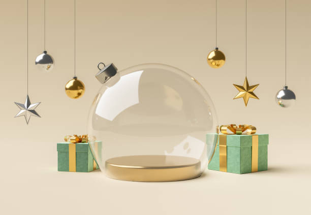istock empty glass christmas ball with ornaments for product display 1345530997