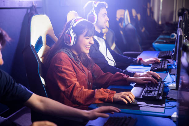 Team Playing Esports Game on Computer stock photo