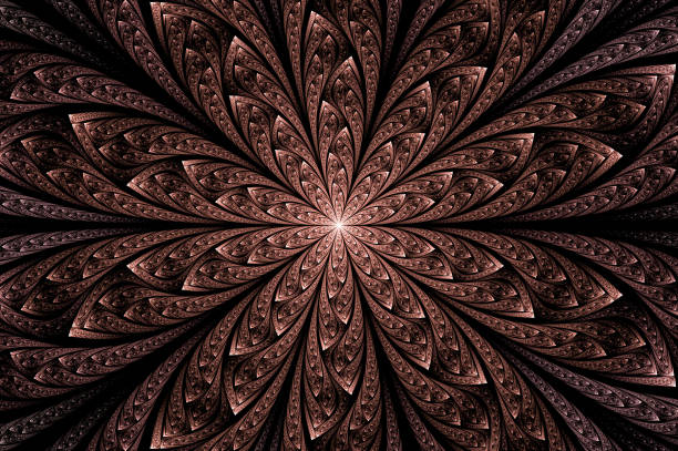 istock Computer generated abstract illustration Beautiful fractal Golden flower wall  pattern, Kaleidoscope design background, Abstract Concept Unique Mandala Kaleidoscopic creative inimitable graphic design 1345533510