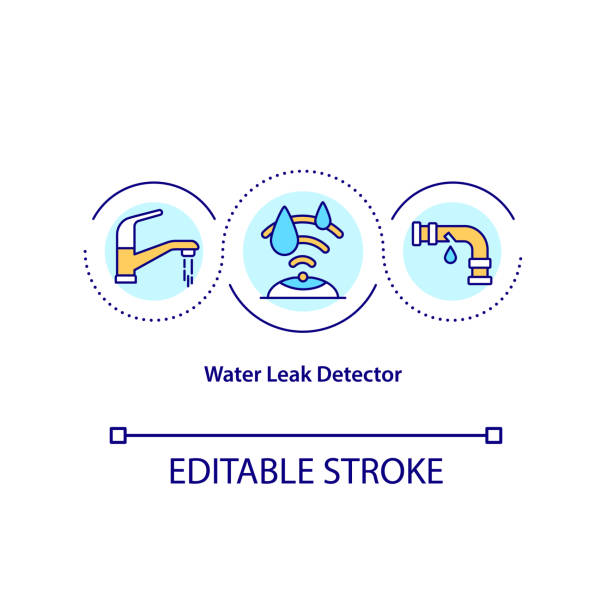 Water leak detector concept icon Water leak detector concept icon. Home safety system abstract idea thin line illustration. Leakage prevention. Flooding and overflow alert. Vector isolated outline color drawing. Editable stroke sensor stock illustrations