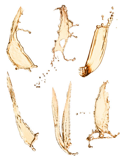 istock Set with abstract splashes of expensive whiskey on white background 1345537222