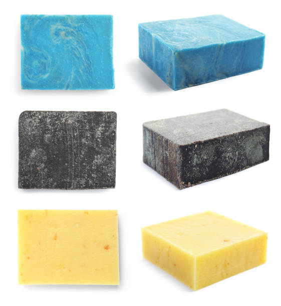 istock Set of soap bars on white background, views from different sides 1345538304