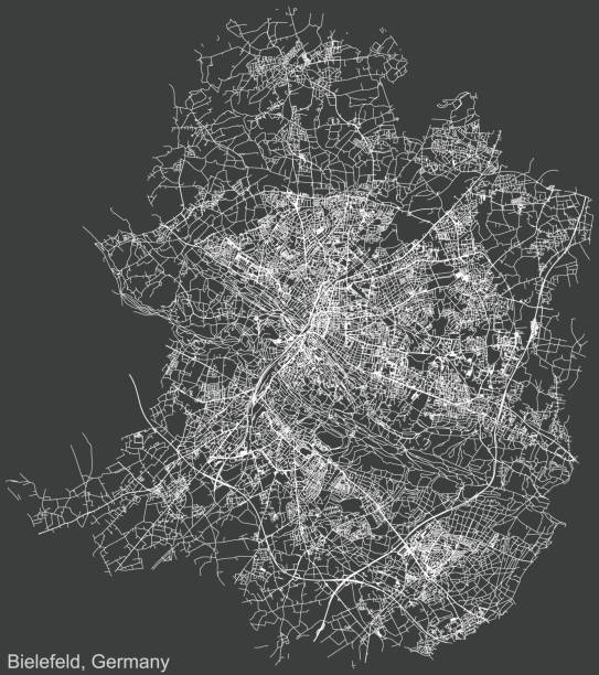 istock Dark negative street roads map of Bielefeld, Germany 1345538365