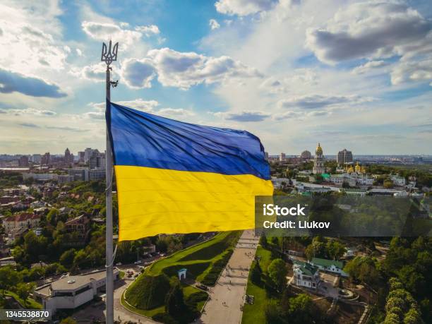 Country Flag Ukraine Country Flag Aerial View Stock Photo - Download Image Now - Ukraine, Flag, Kyiv