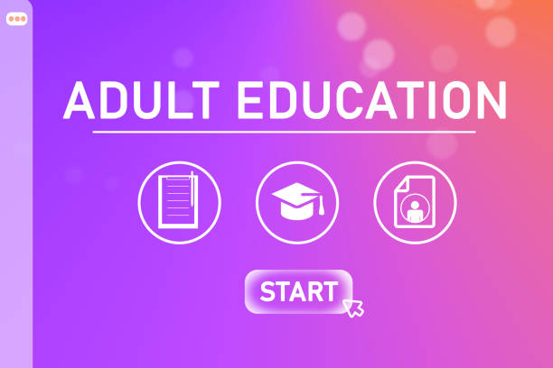 istock Adult education. Interface of website or application for online learning 1345540165